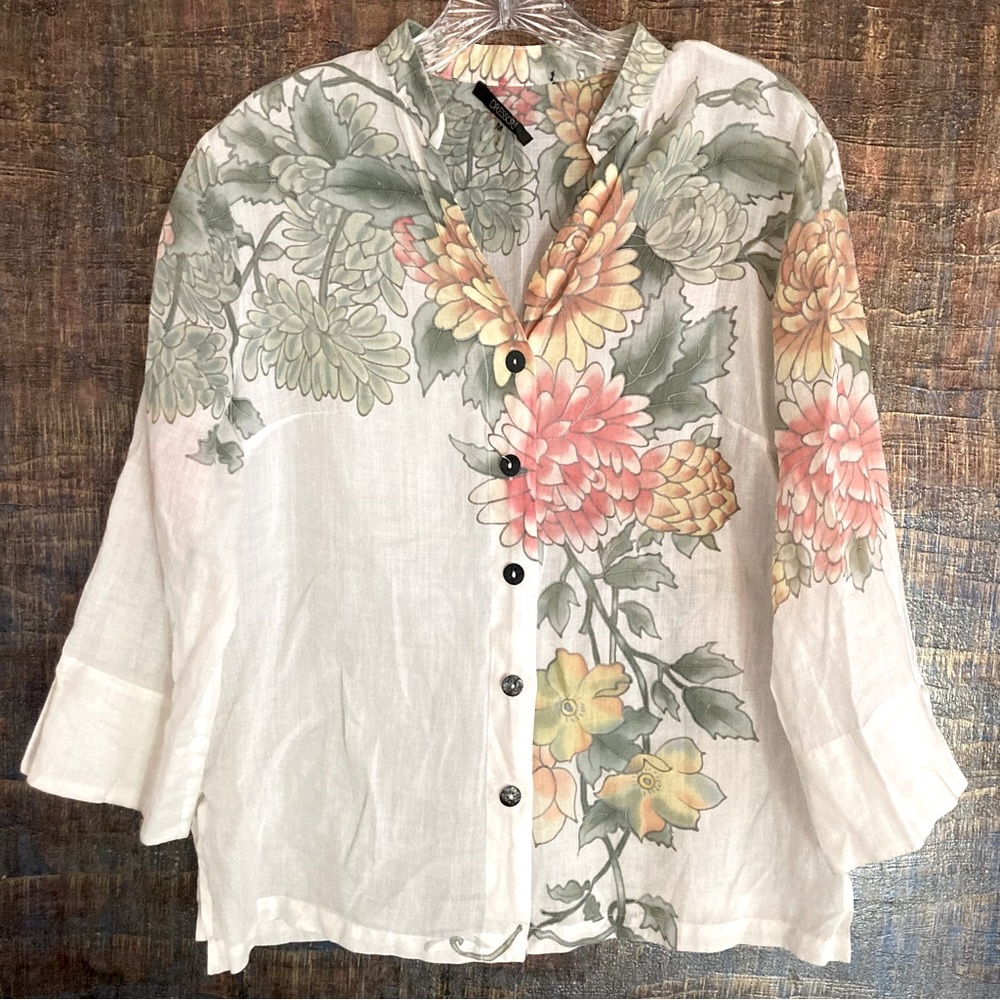Dressori Floral Ramie Linen Blouse Sz M